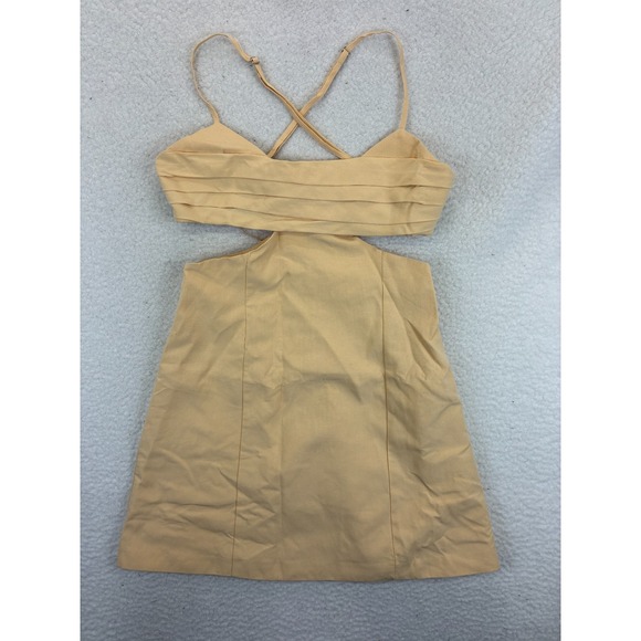 ZARA Dress Women's XS Yellow Cutout Mini Sleeveless Criss Cross Back Linen Blend - Picture 1 of 11